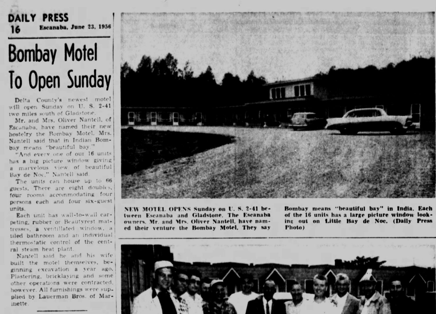 Bombay Motel - June 23 1956 Opening Article